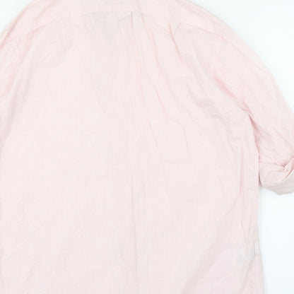 Brand and care label for Marks & Spencer men’s pink button-up, size 15.5