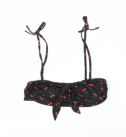 Front view of Boohoo women’s black cropped blouse, size UK 10, - cherry