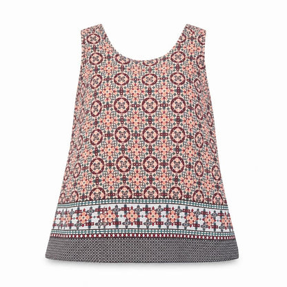 Front view of Primark women’s orange geometric basic blouse, size UK 8
