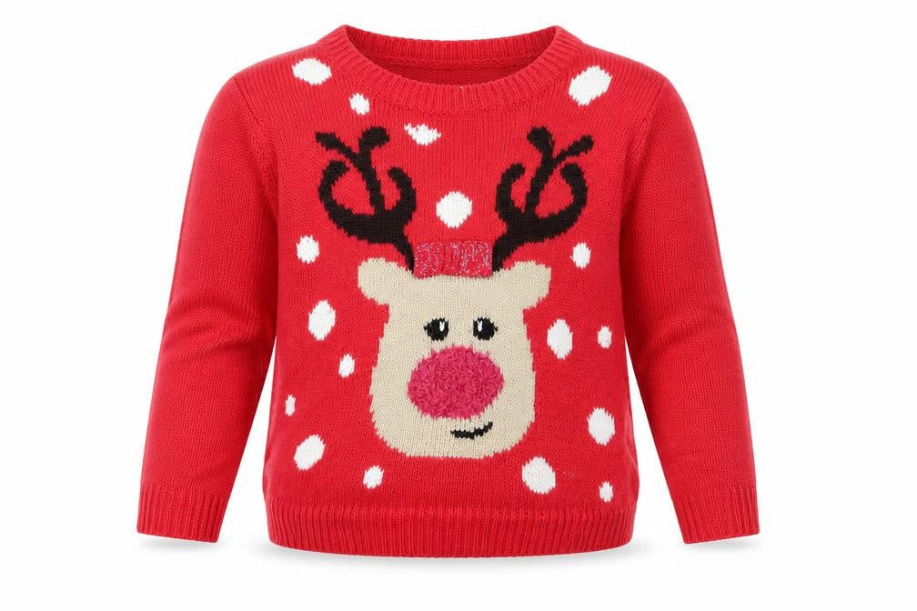 F&F Girls Pink  Knit Pullover Jumper Size 2-3 Years  - Rudolph