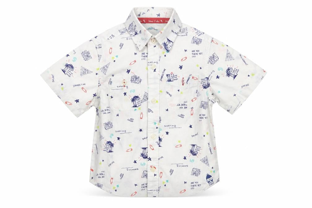 Chalk Boys White Geometric  Basic Button-Up Size 4-5 Years  - Hawaiian