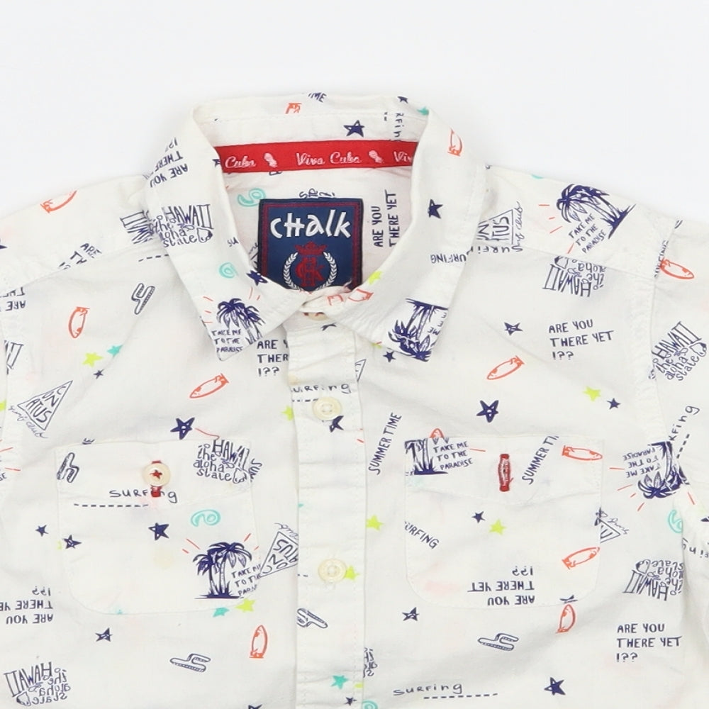 Chalk Boys White Geometric  Basic Button-Up Size 4-5 Years  - Hawaiian