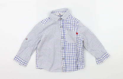 Additional front view of Mothercare Baby White Check Basic Button-Up, size 9-12, Months