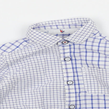Close-up detail of Mothercare Baby White Check Basic Button-Up, size 9-12, Months