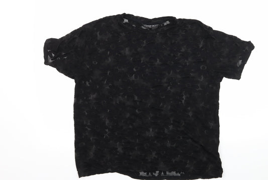 Topshop Womens Black Floral Mesh Basic T-Shirt Size S