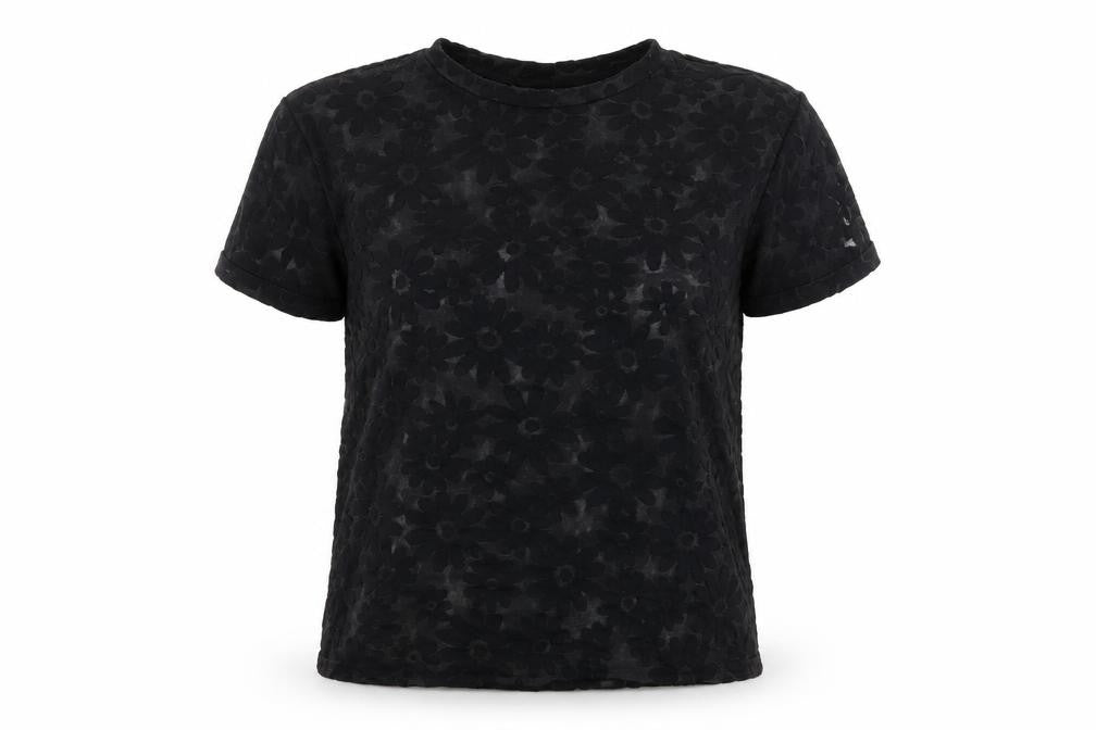 Topshop Womens Black Floral Mesh Basic T-Shirt Size S