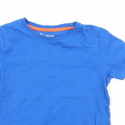 Close-up detail of B Collection boys’ blue jersey basic t-shirt, size 4, years