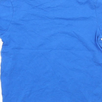 Brand and care label for B Collection boys’ blue jersey basic t-shirt, size 4, years