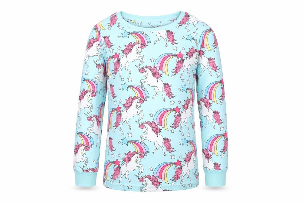 Next Girls Blue Geometric Jersey Top Pyjama Top Size 11 Years  - Unicorn