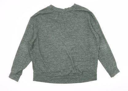Back view of H&M women’s green knit pullover hoodie, size M