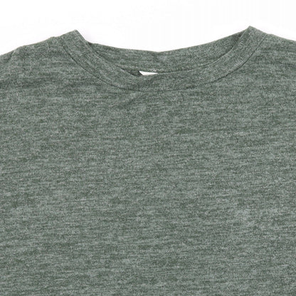 Close-up detail of H&M women’s green knit pullover hoodie, size M