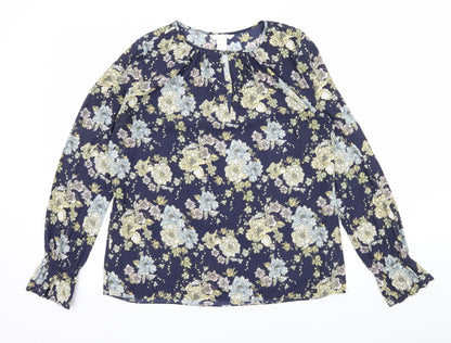 Additional front view of H&M women’s blue floral basic blouse, size UK 8