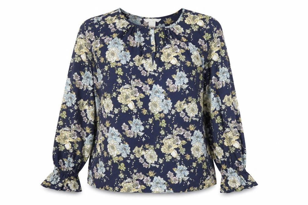 H&M Womens Blue Floral  Basic Blouse Size 8