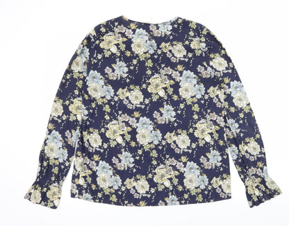 Back view of H&M women’s blue floral basic blouse, size UK 8