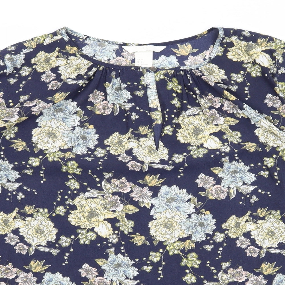 H&M Womens Blue Floral  Basic Blouse Size 8