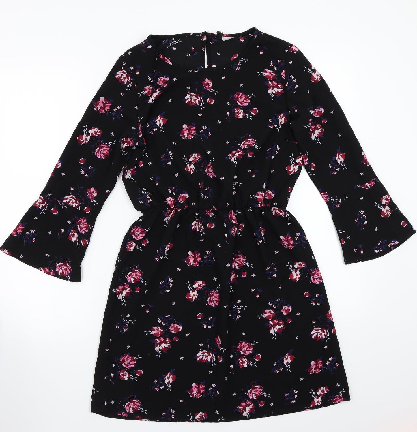 H&M Womens Black Floral Rayon A-Line  Size 4