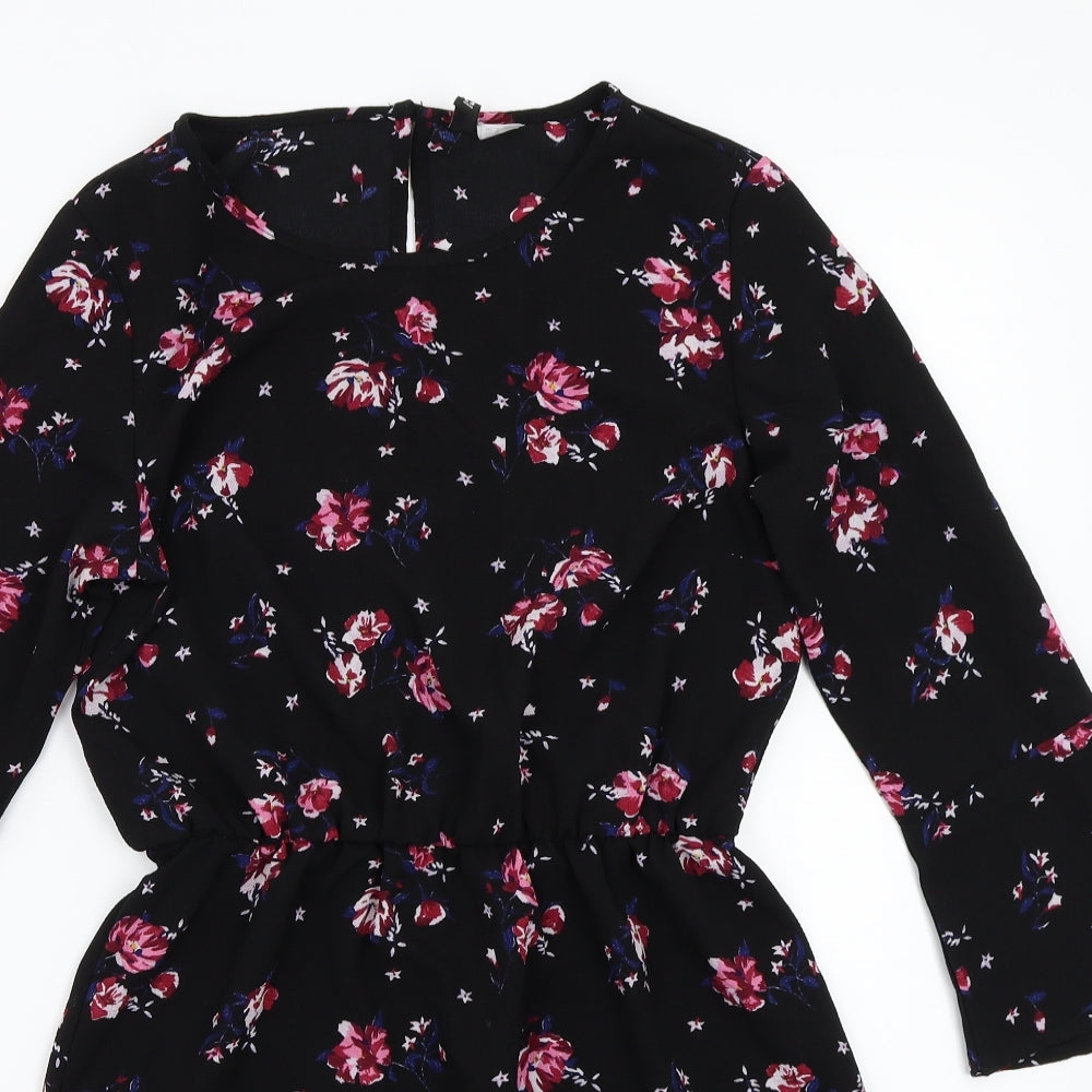 H&M Womens Black Floral Rayon A-Line  Size 4