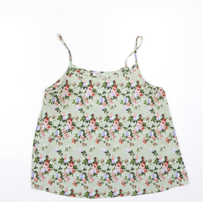 Front view of Peacocks women’s green floral basic tank, size UK 14