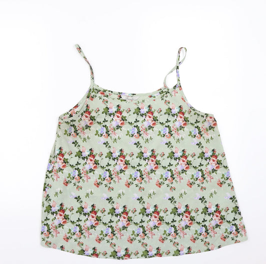 Peacocks Womens Green Floral  Basic Tank Size 14