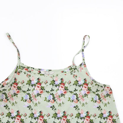 Close-up detail of Peacocks women’s green floral basic tank, size UK 14