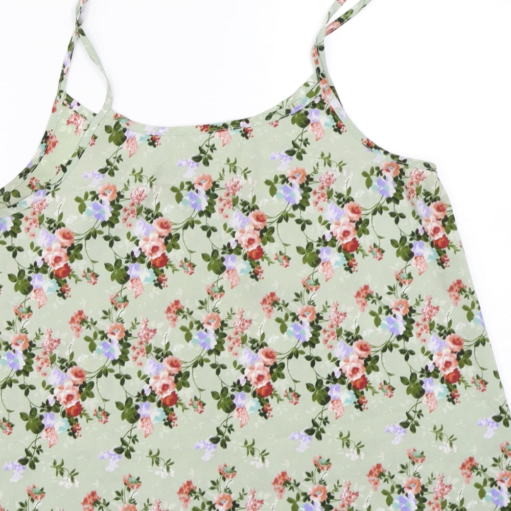 Peacocks Womens Green Floral  Basic Tank Size 14