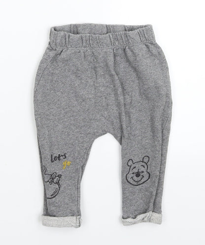 Front view of Disney Baby Grey sweatpants, size 9-12, Months