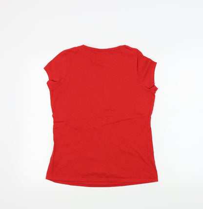 Back view of Nutmeg women’s red houndstooth basic t-shirt, size UK 10, - penguin, snow flakes