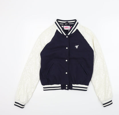Front view of tulisa girls’ blue colourblock basic jacket jacket