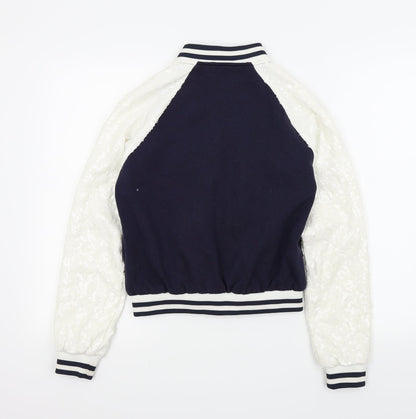 Back view of tulisa girls’ blue colourblock basic jacket jacket