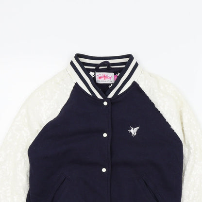 Close-up detail of tulisa girls’ blue colourblock basic jacket jacket