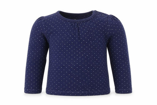 Front view of Tu girls’ blue polka dot basic t-shirt, size 12-18, months