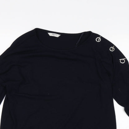 Close-up detail of Papaya women’s blue jersey t-shirt, size S