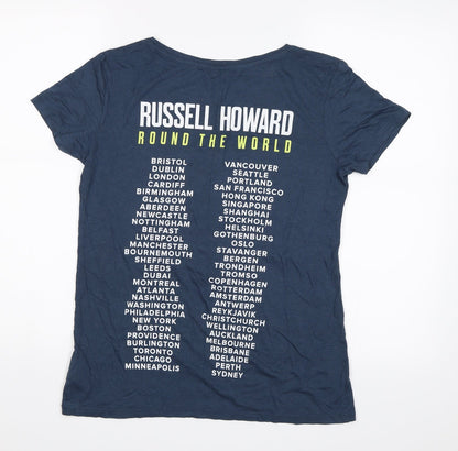 Back view of Preworn women’s blue basic t-shirt, size M, - russell howard
