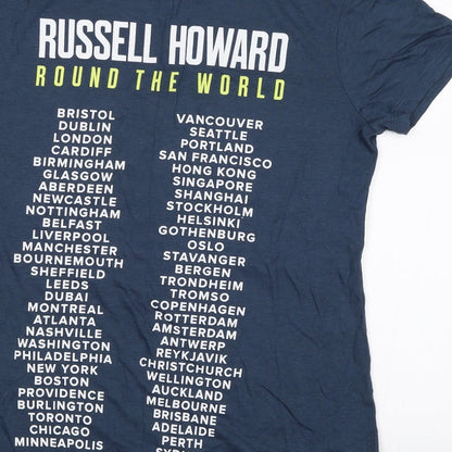 Brand and care label for Preworn women’s blue basic t-shirt, size M, - russell howard