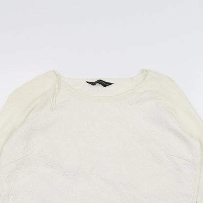 Close-up detail of Dorothy Perkins women’s white jumper, size UK 14