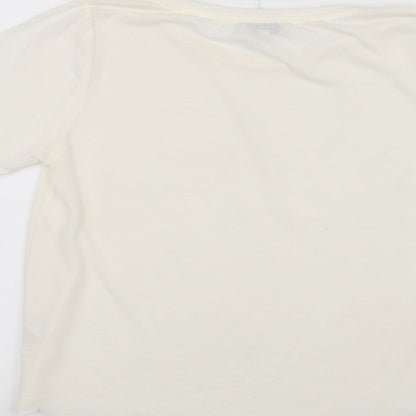 Brand and care label for Papaya women’s white basic t-shirt, size UK 8