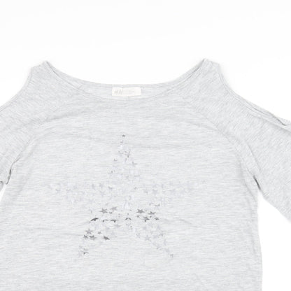 Close-up detail of H&M girls’ grey basic t-shirt, size 14, years