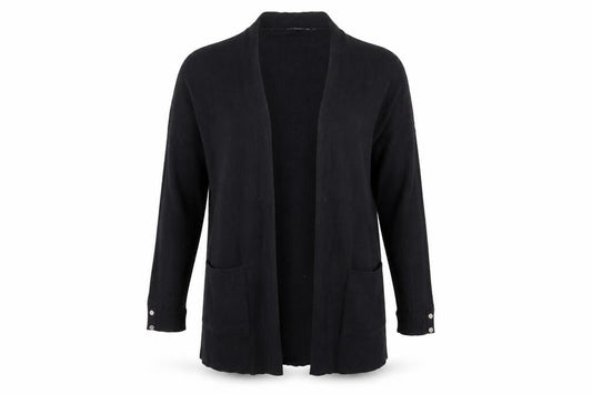 Front view of Select women’s black rayon cardigan jumper, size UK 14