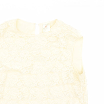 Close-up detail of St Michael women’s beige basic blouse, size UK 12