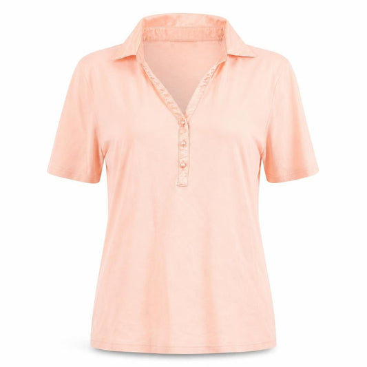 Front view of Marks & Spencer women’s pink basic polo, size UK 10