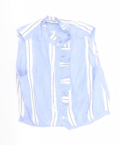 Front view of ming women’s blue striped basic blouse, size L