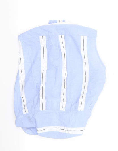 Back view of ming women’s blue striped basic blouse, size L