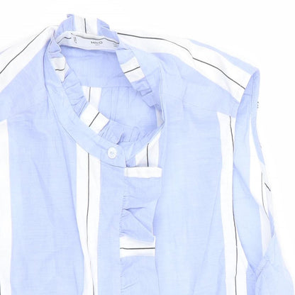 Close-up detail of ming women’s blue striped basic blouse, size L