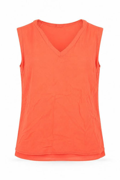 Front view of Warehouse women’s orange basic blouse, size UK 10