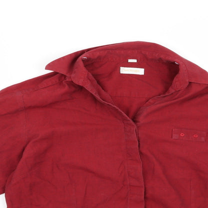Close-up detail of wensun women’s red basic button-up, size UK 16