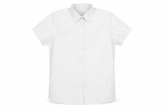 Front view of gerge girls’ white basic button-up, size 12, years