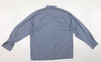 Back view of edge men’s blue button-up, size XL