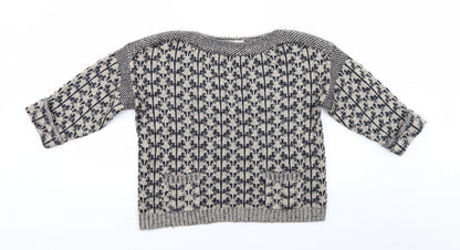 Front view of Indego women’s multicoloured geometric jumper, size UK 10