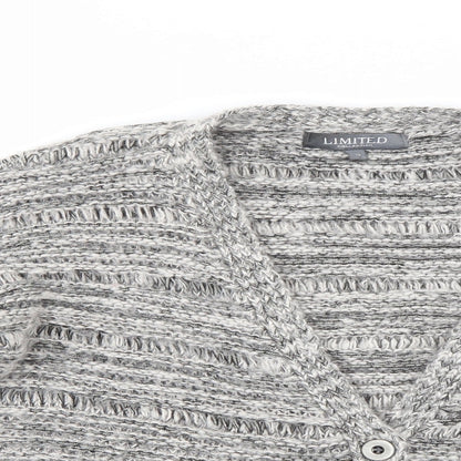 Close-up detail of Limited Collection women’s grey cardigan jumper, size UK 10