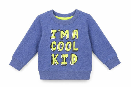 Front view of Mini Rebel boys’ blue jumper, size 12-18, months